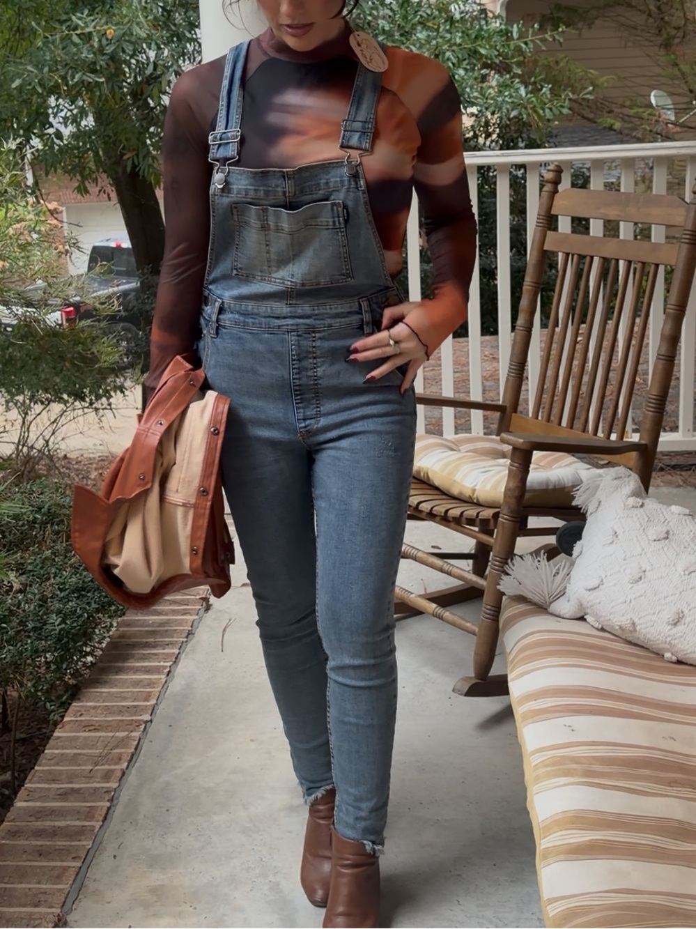 RVCA Blue Denim Fitted Overalls Raw Hem Size 28